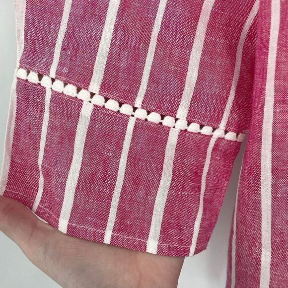 Rafaella Linen Striped lace Tie Top Pink White Large nautical July 4 coastal EUC - Picture 5 of 10